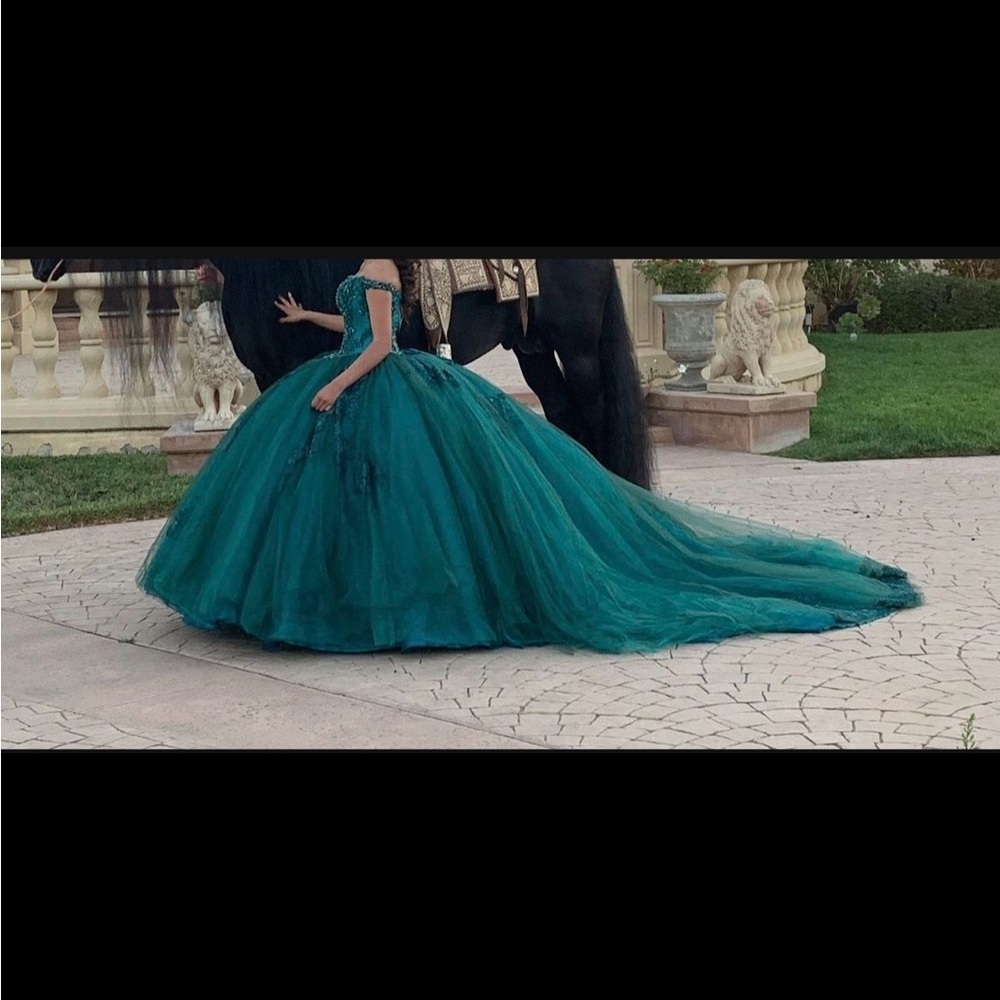 RAGAZZA Teal Off-Shoulder Prom Dress